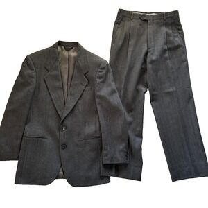 Pierre Cardin Couture Vintage Wool Tweed Herringbone 40 29x29 2-Pc Suit Charcoal